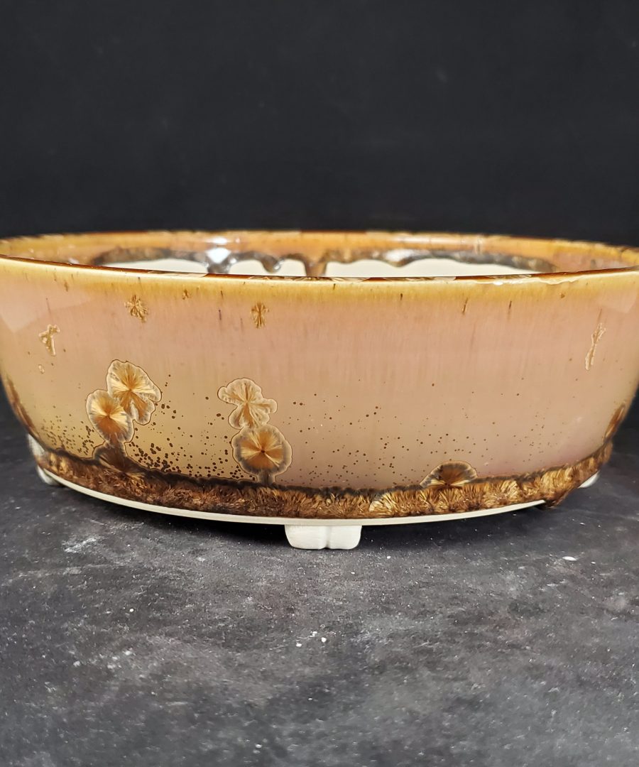 Flower-motif Glazed Ceramic Bonsai Pot