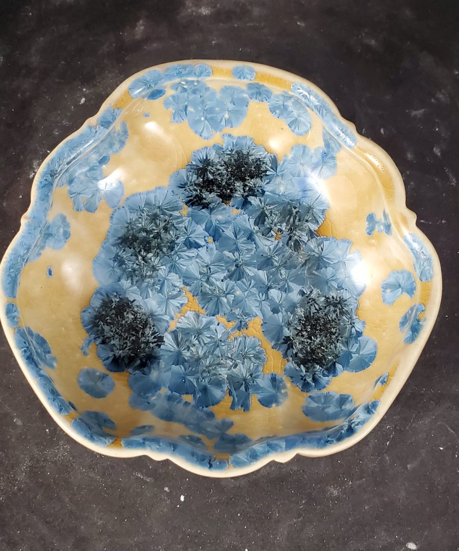 Scalloped Footed Ceramic Crystalline Dish