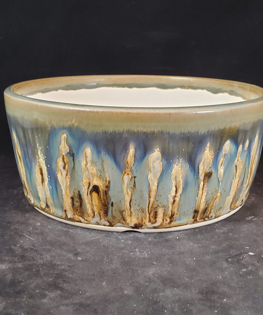 Organic-flame patterned Glossy Ceramic Bonsai Pot