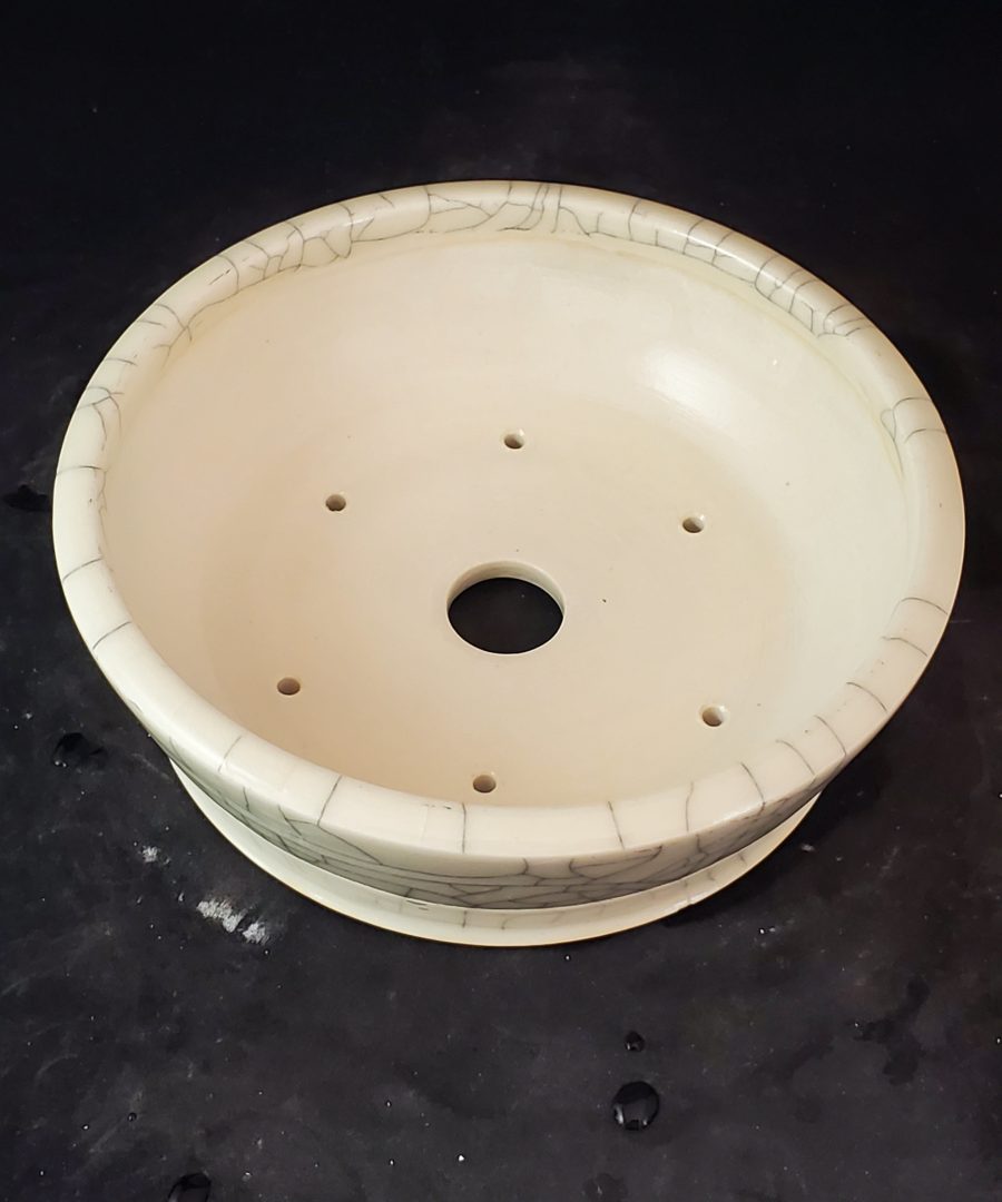 Crackle-glazed Flared-base Ceramic Bonsai Pot