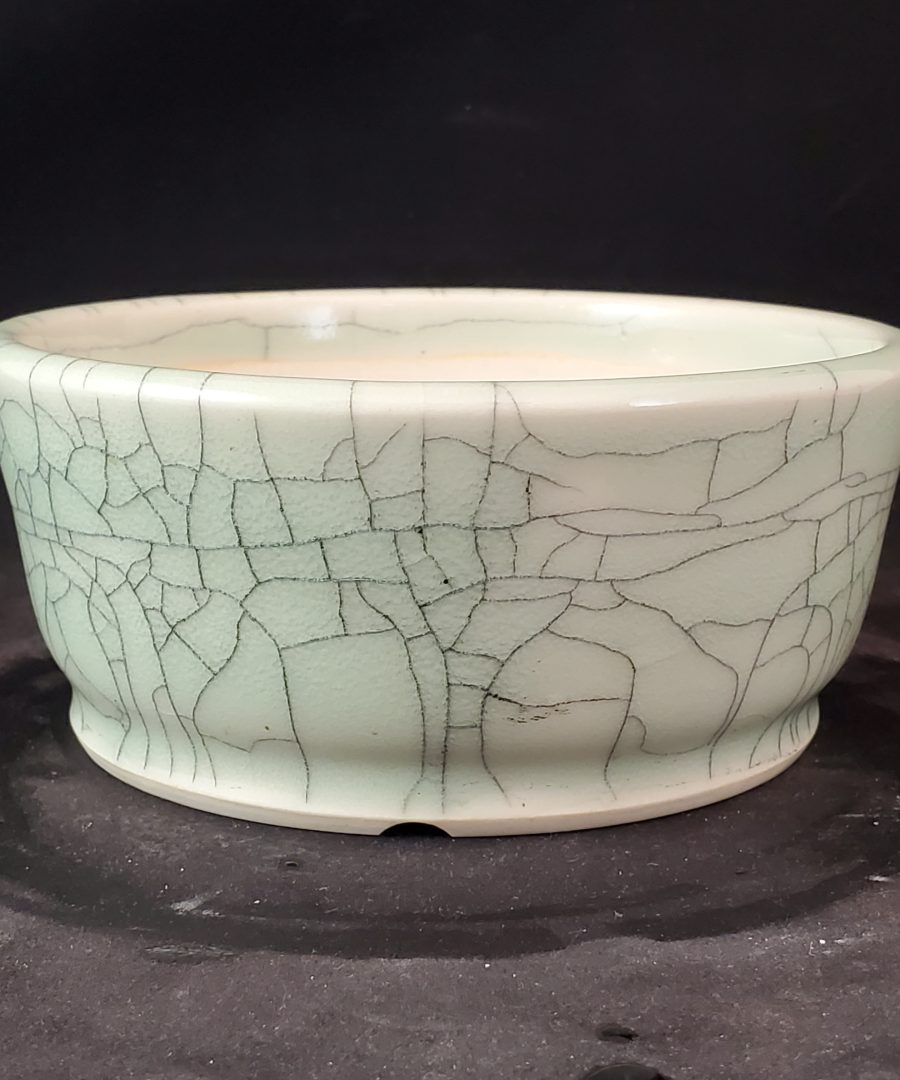 Crackle-glazed Flared-rim Ceramic Bonsai Pot
