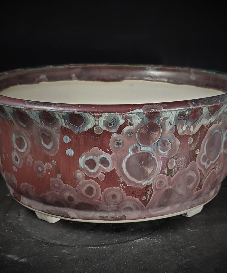 Concentric Bubble-patterned Ceramic Bonsai Pot