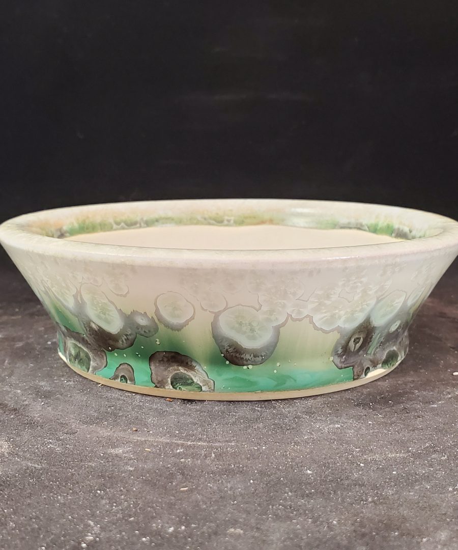 Fossilized-circle Motif Flared-rim Ceramic Bonsai Pot