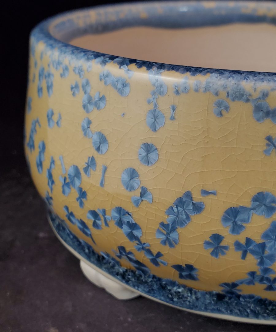 Crackle-glazed Blue Floral-motif Ceramic Bonsai Pot