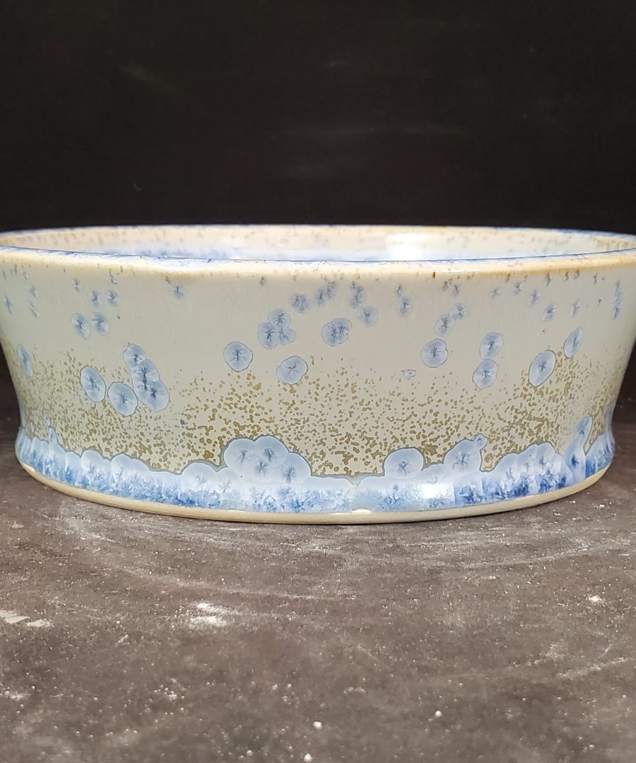 Circular-motif Gold-speckled Flared-rim Ceramic Bonsai Pot