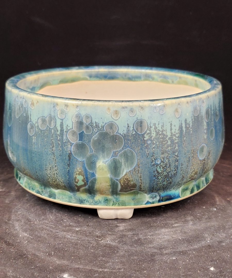 Bubble-patterned Footed Ceramic Bonsai Pot