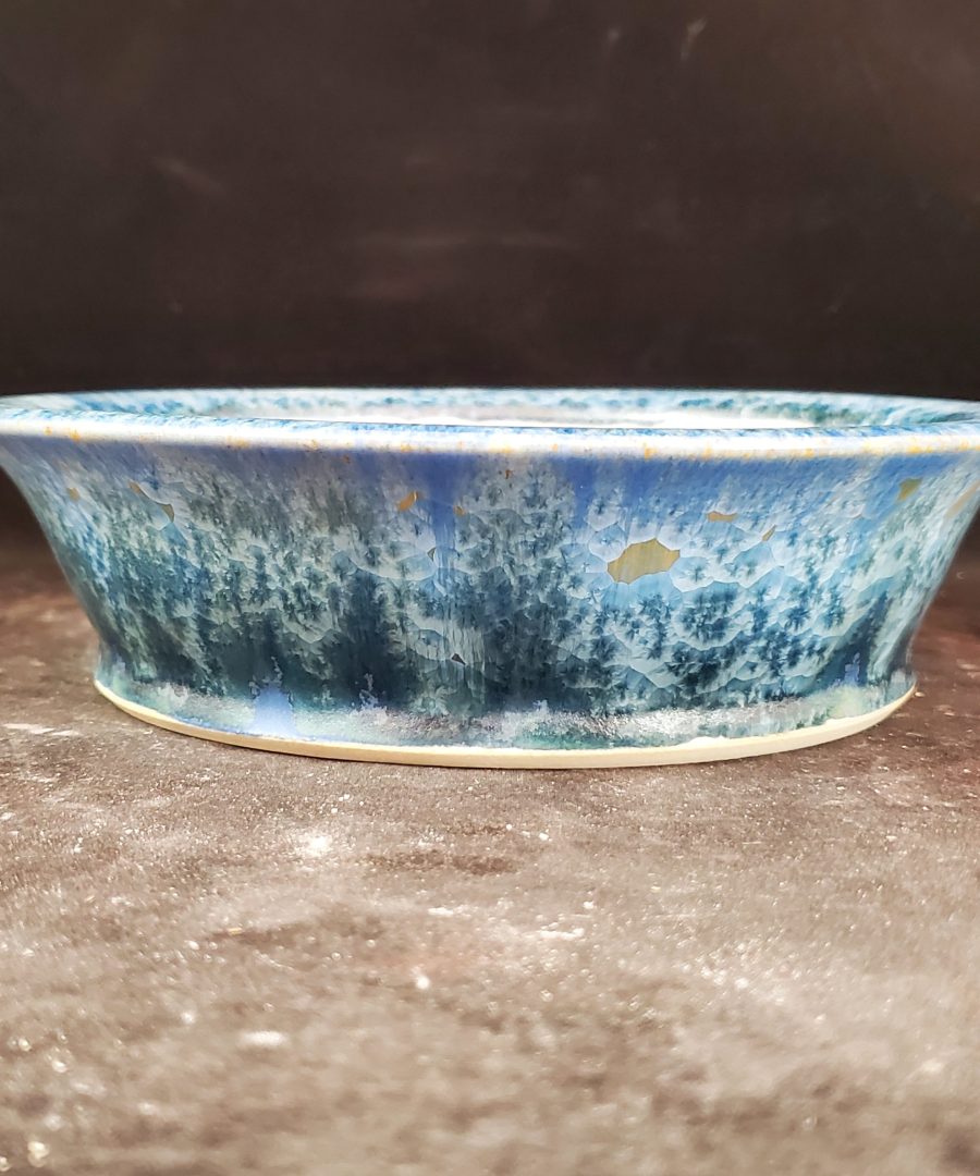 Crystalline-speckled Flared-rim Ceramic Bonsai Pot