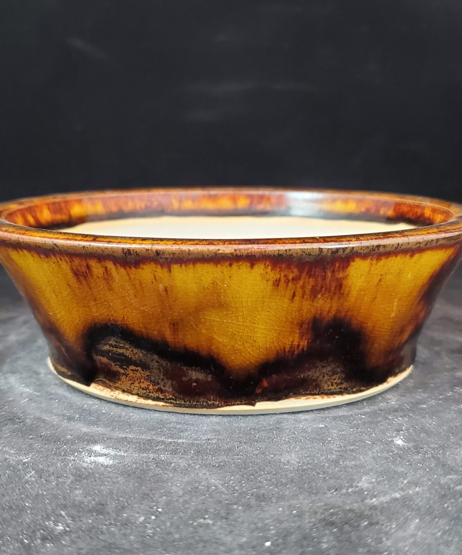 Crackle-glazed Flared-rim Marbled Ceramic Bonsai Pot