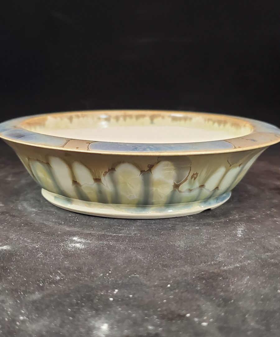 Crackled Organic-motif Flared-rim Ceramic Bonsai Pot