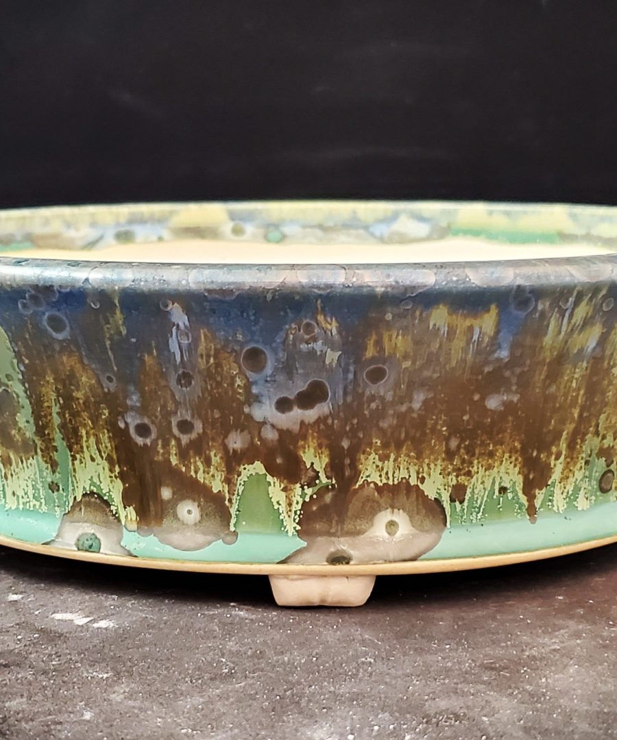 Bubbled-dripped Glaze Footed Ceramic Bonsai Pot