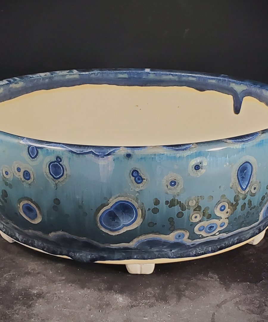 Circular-crystalline Motif Glaze Dripped Ceramic Bonsai Pot