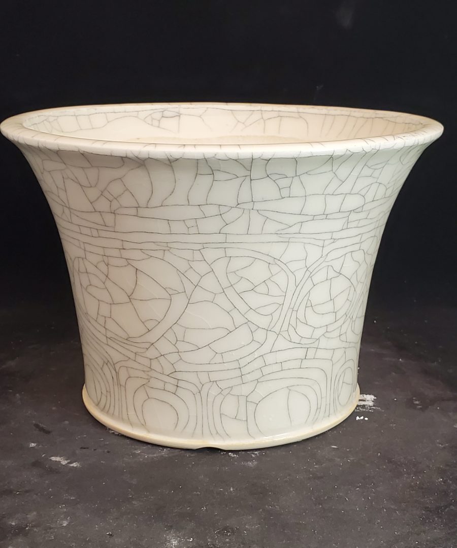Crackle-glazed Incised-pattern Ceramic Bonsai Pot