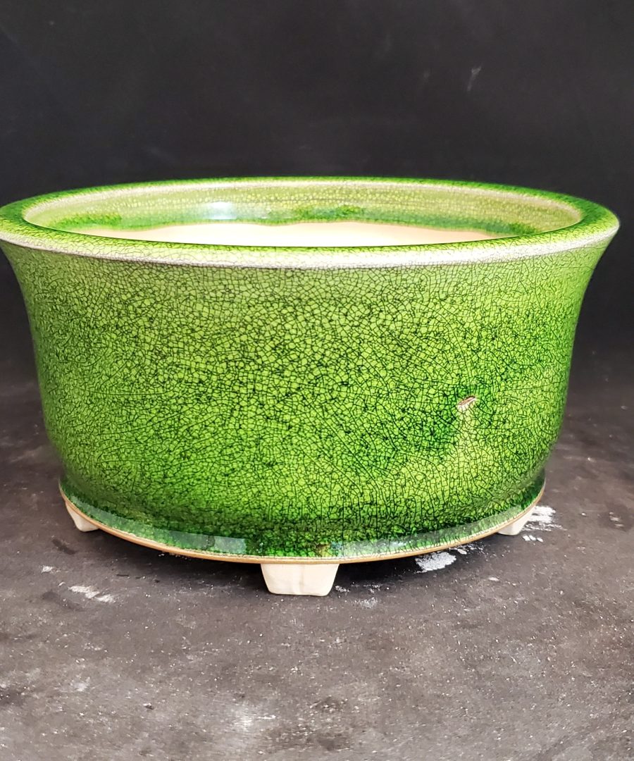 Crackle-glazed Flared-top Footed Ceramic Bonsai Pot