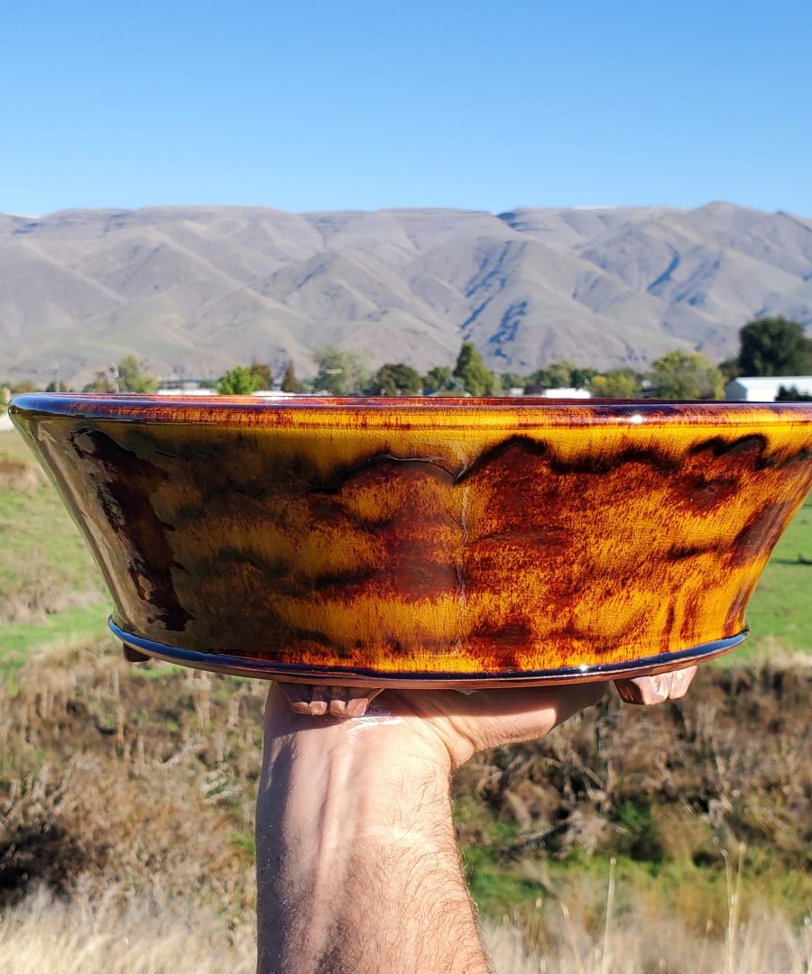 Crackled Marbled Glaze Ceramic Footed Bonsai Pot