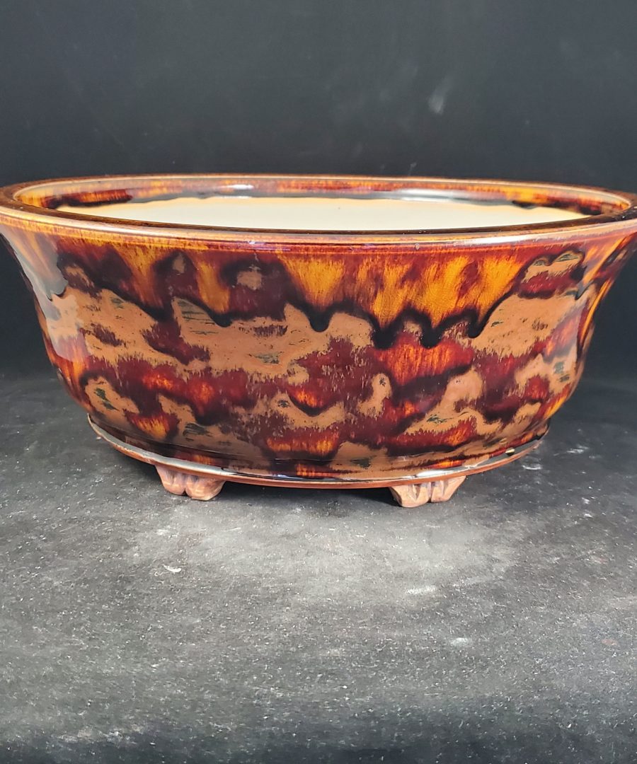 Crackled Marbled Ceramic Footed Bonsai Pot