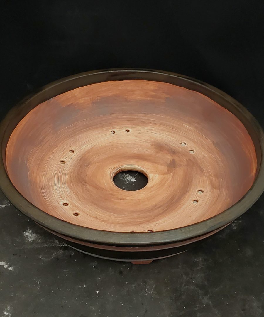 Pebbled-textured Band Glazed Clay Bonsai Pot