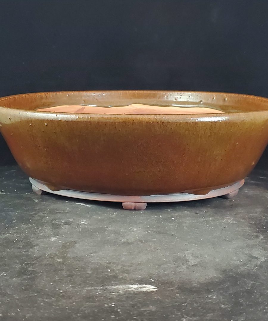 Glaze-speckled Clay Footed Bonsai Pot