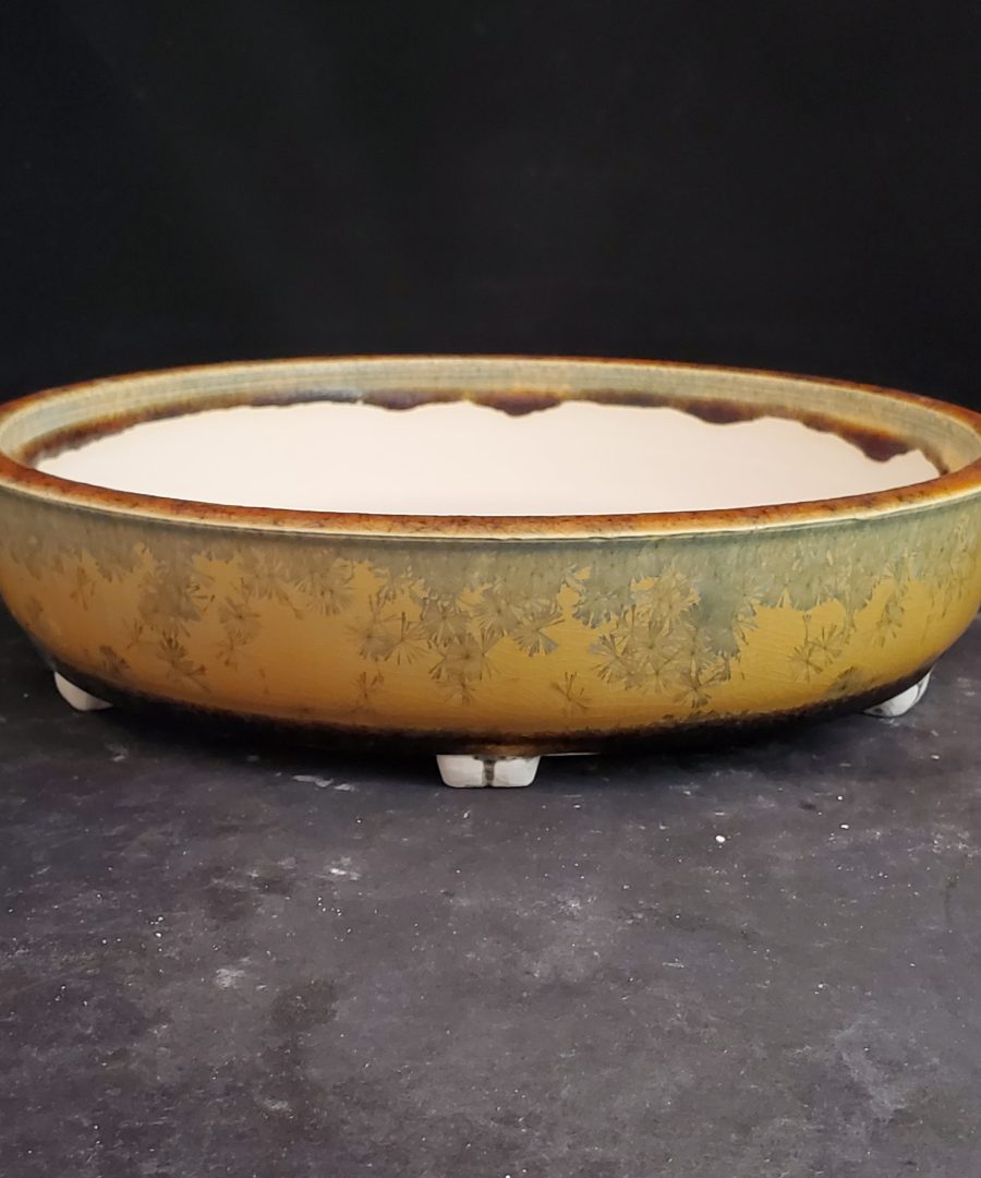 Crackled Dandelion-motif Footed Ceramic Bonsai Pot