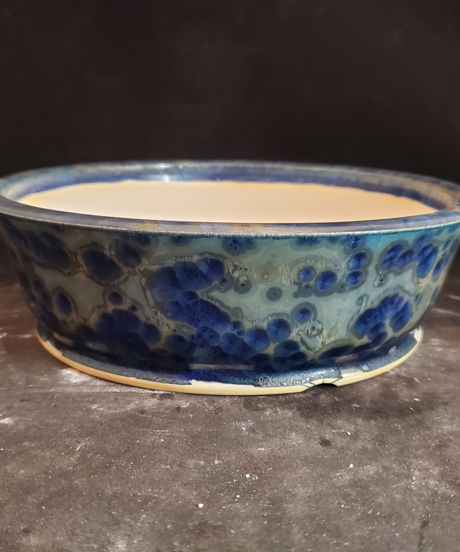 Marbled-crystalline Flared-rim Ceramic Bonsai Pot