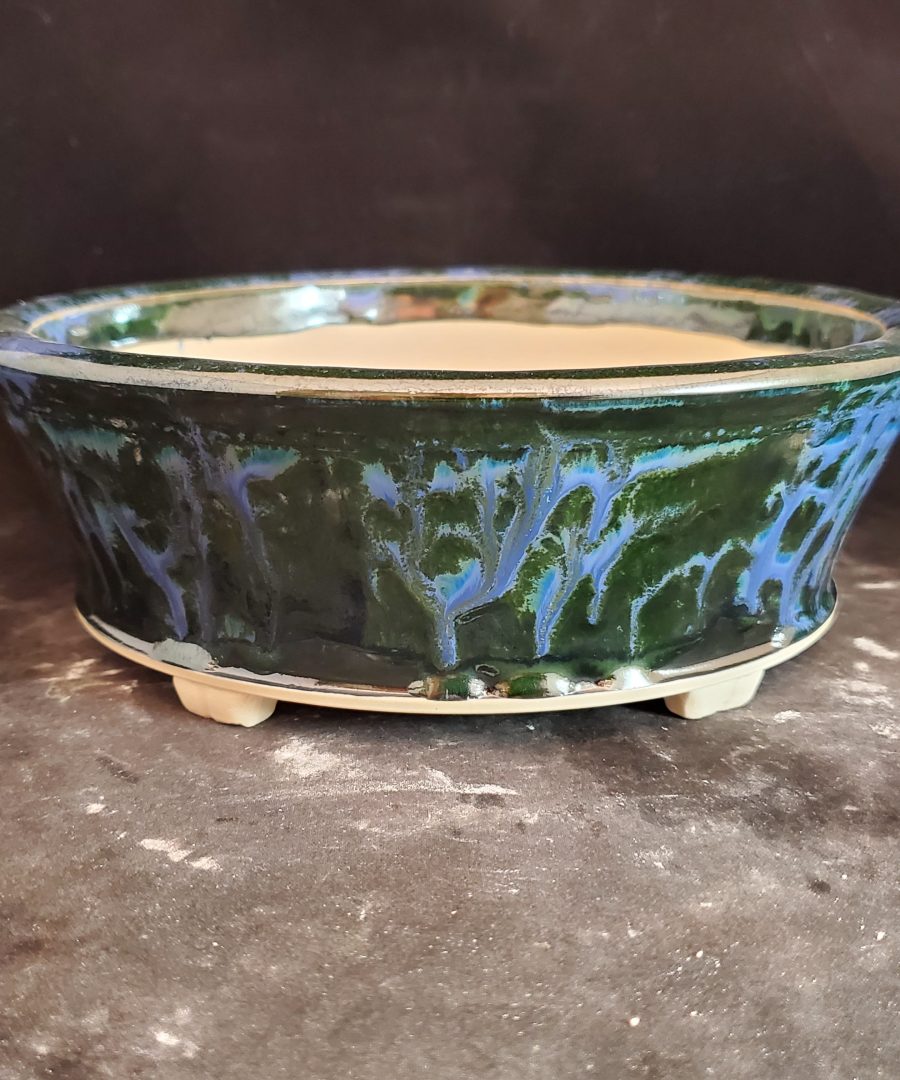 Marbled Dripped Glaze Footed Ceramic Bonsai Pot