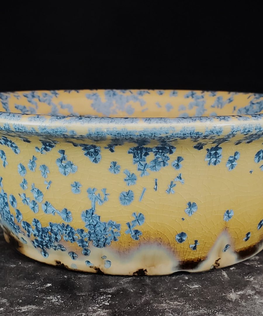 Crackled Glaze Blue Floral-motif Ceramic Bonsai Pot