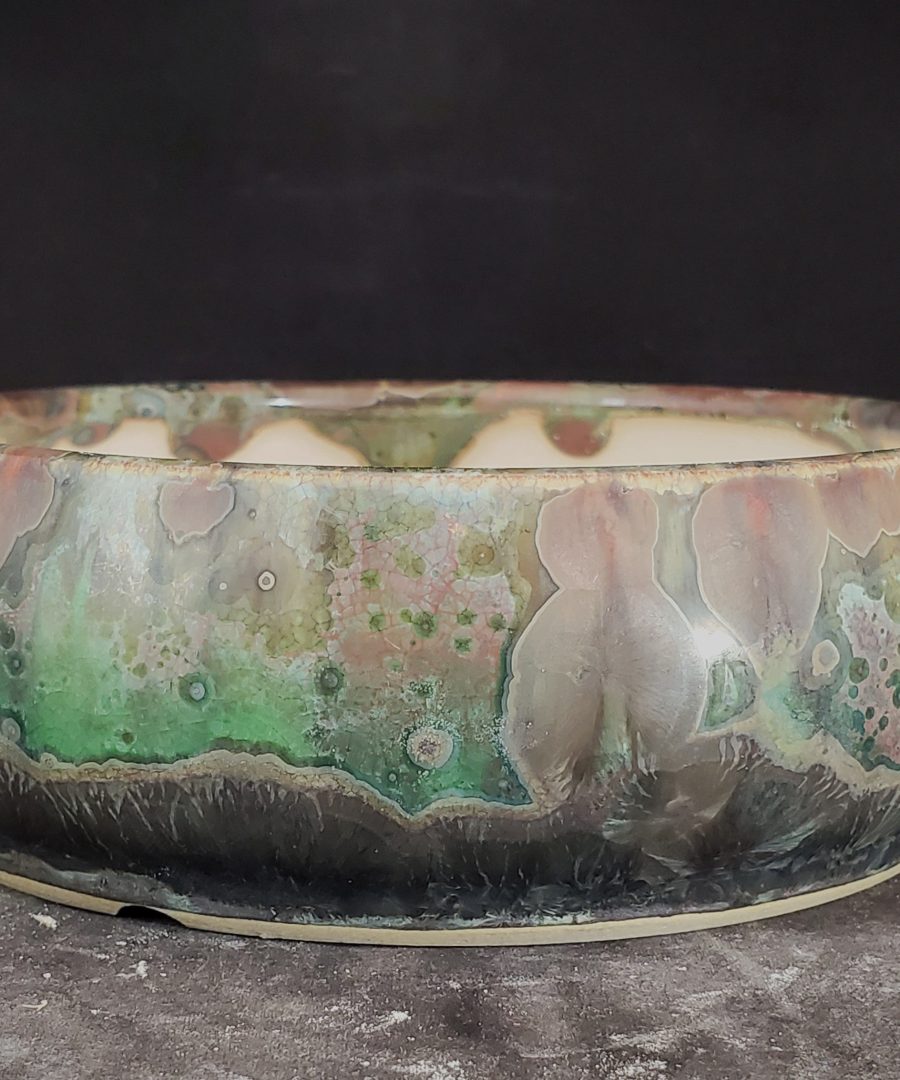 Crackled-marbled Bubble-patterned Ceramic Bonsai Pot