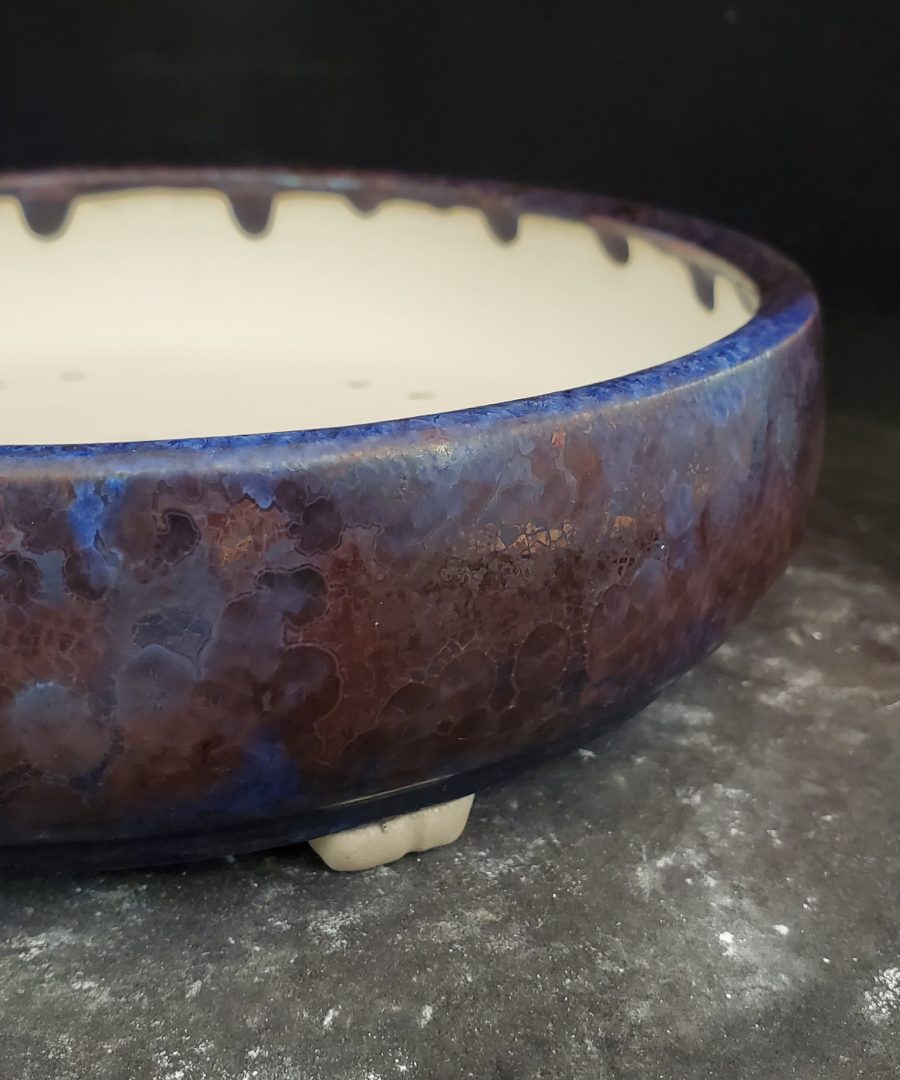 Kintsugi-repaired Crackled Glaze Ceramic Bonsai Pot