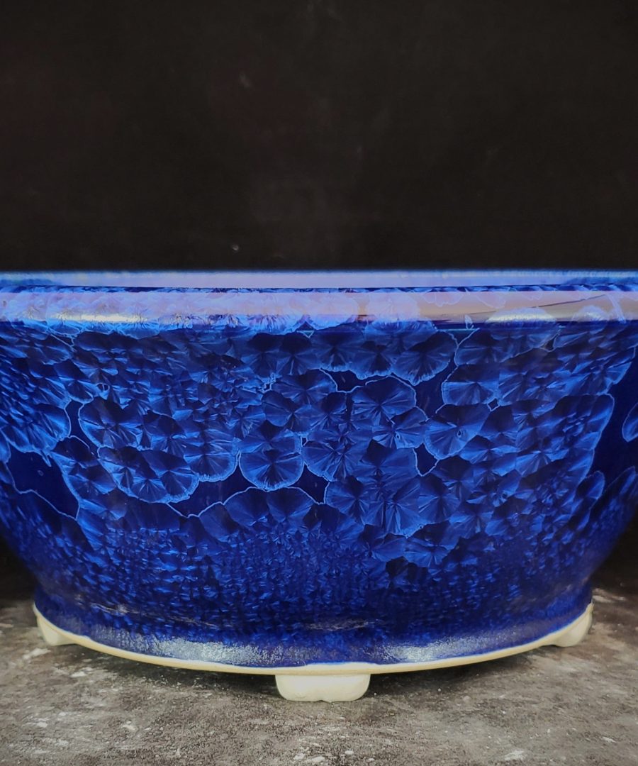 Textured Floral-motif Ceramic Bonsai Pot