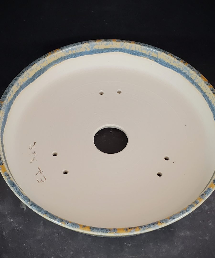 Crackled Glaze Blue Floral-motif Ceramic Bonsai Pot Saucer