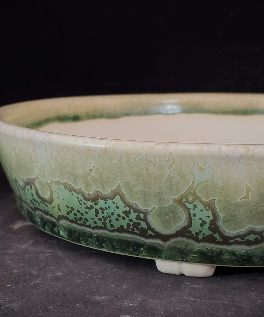 Tree-canopy Patterned Crackled Glaze Ceramic Bonsai Pot