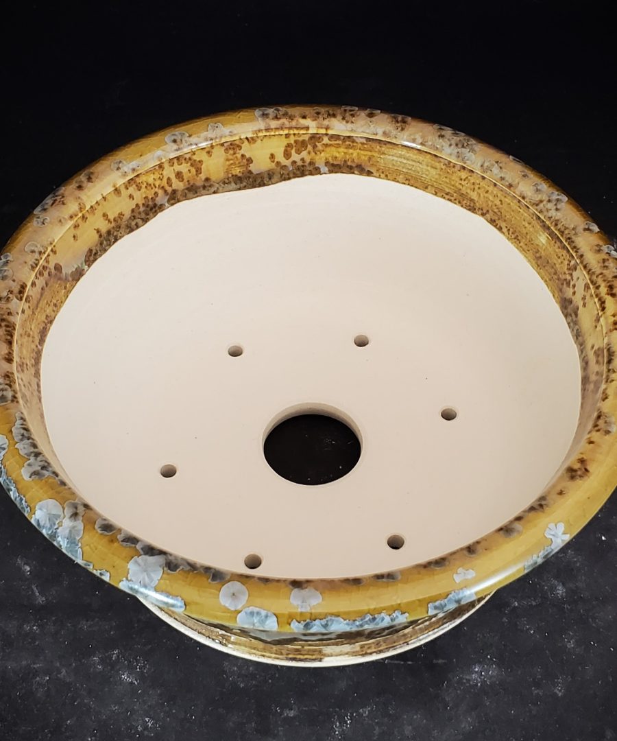 Crystalline-rim Crackled Glaze Ceramic Bonsai Pot
