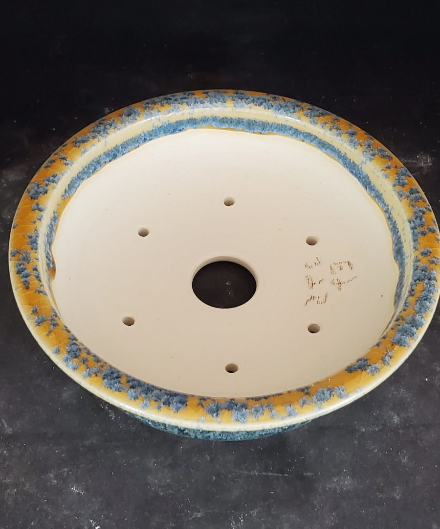 Blue Floral-motif Crackled Glaze Ceramic Bonsai Pot