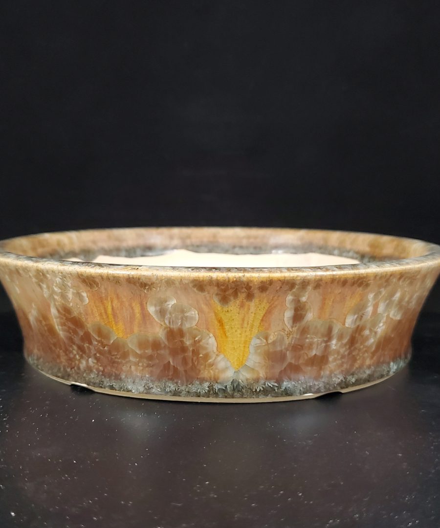 Flared-rim Crystalline-patterned Ceramic Bonsai Pot