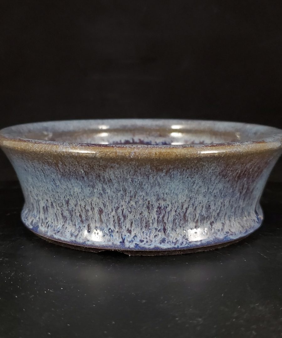 Crystalline-patterned Flared-rim Ceramic Bonsai Pot