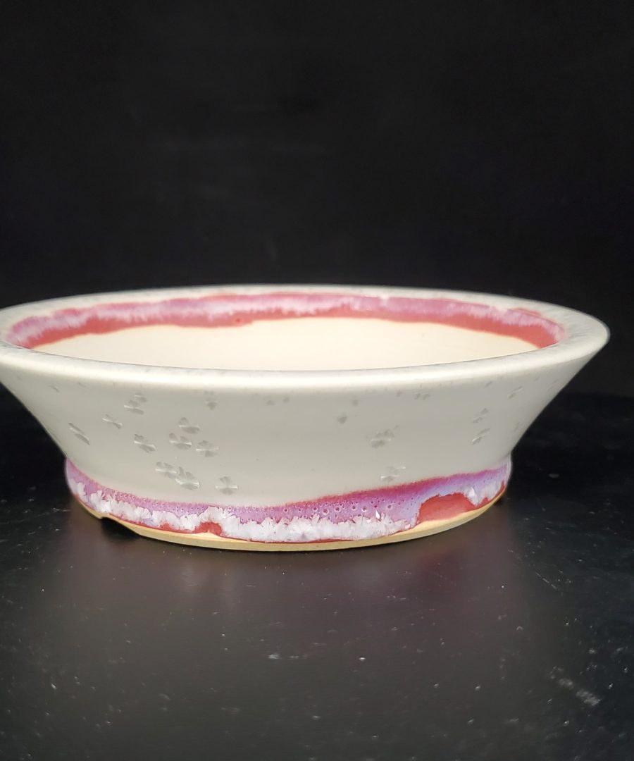 Embossed-floral Crystalline Glaze Ceramic Bonsai Pot