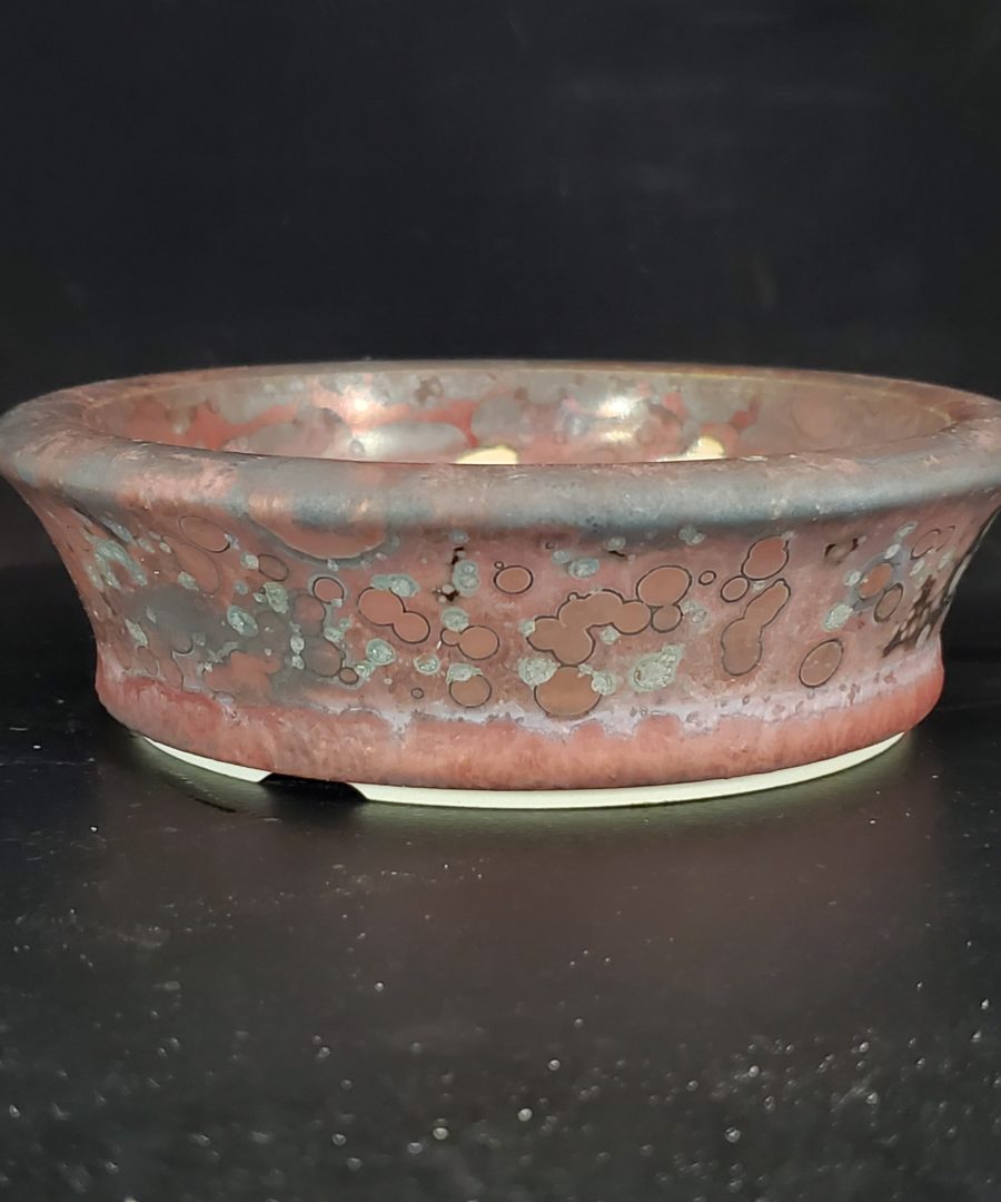 Crackled-organic Blob Glaze Flared-rim Ceramic Bonsai Pot