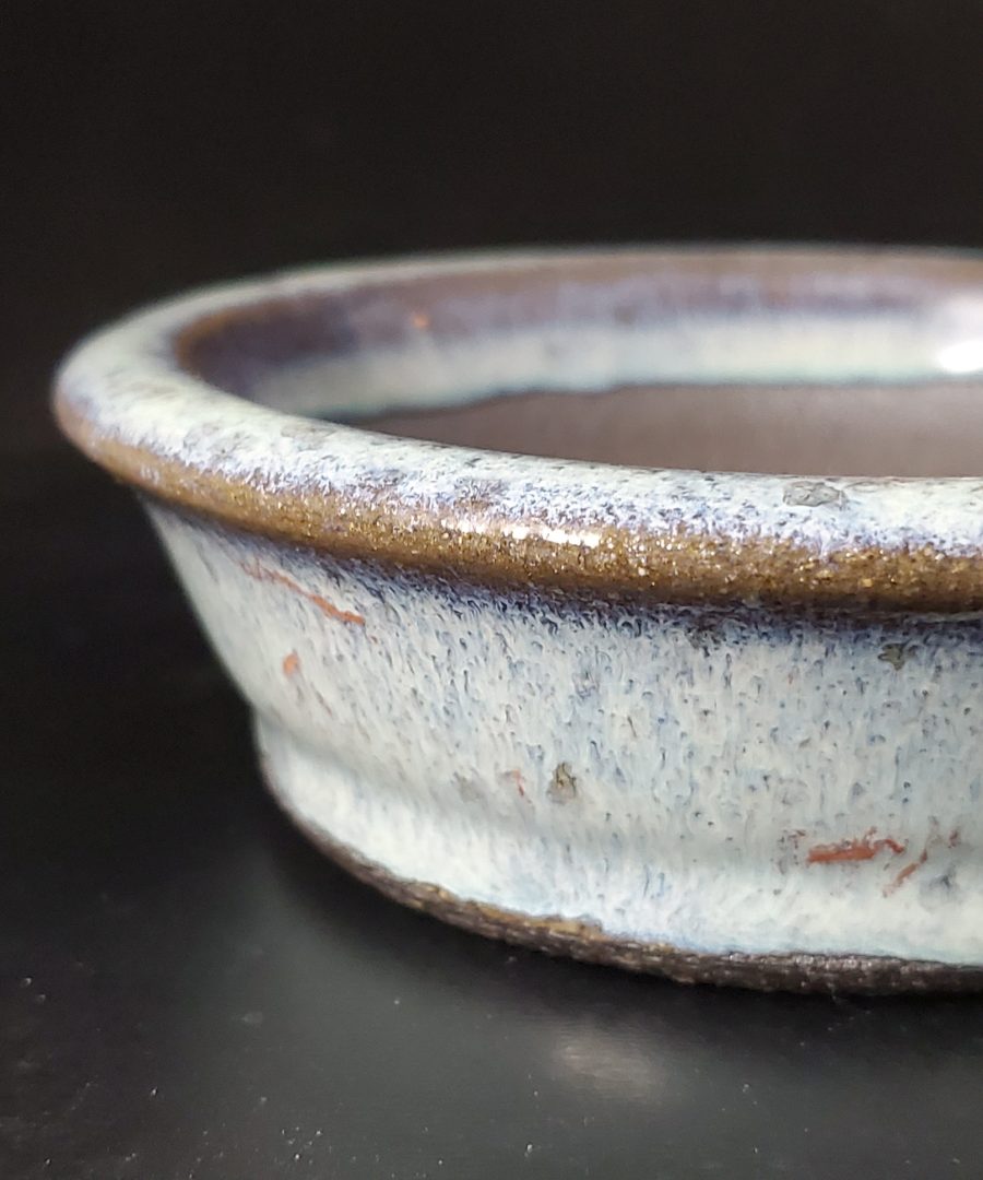 Speckled-metallic Rim Flared Glaze Ceramic Bonsai Pot