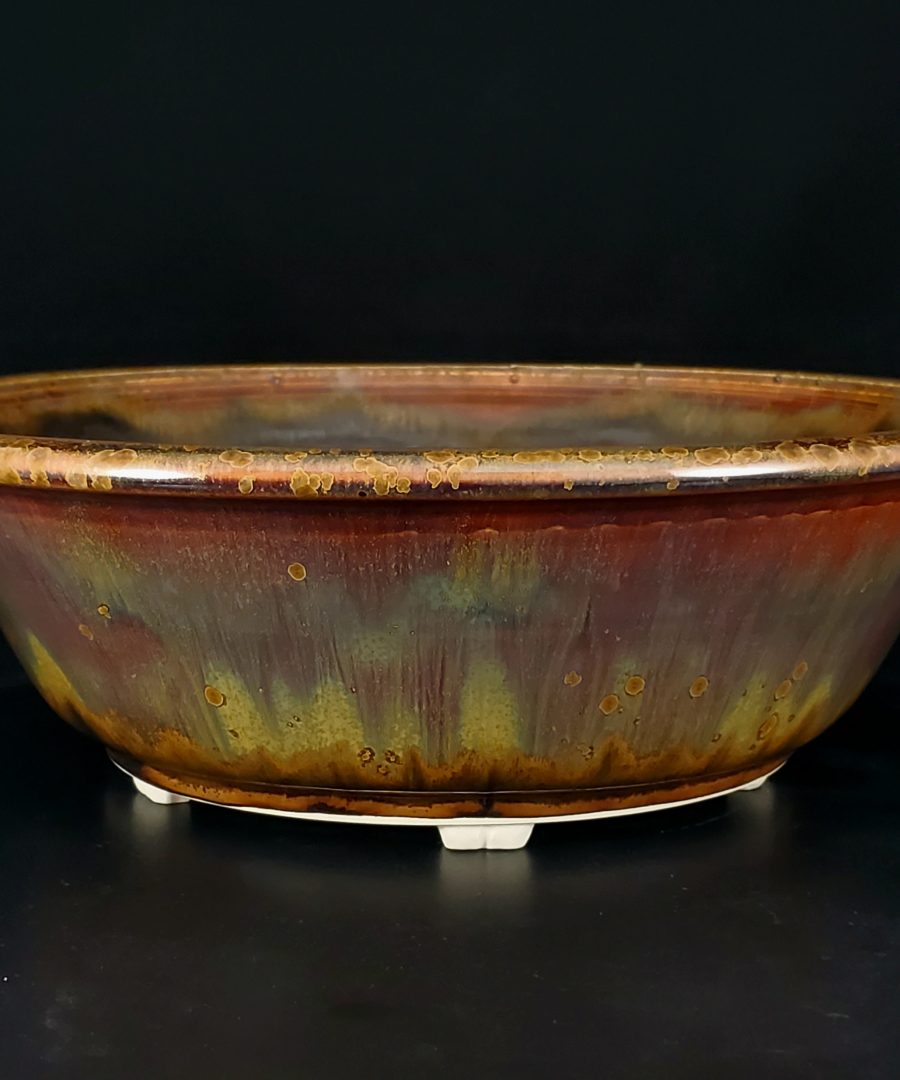 Organic-marbled Glaze Footed Ceramic Bonsai Pot