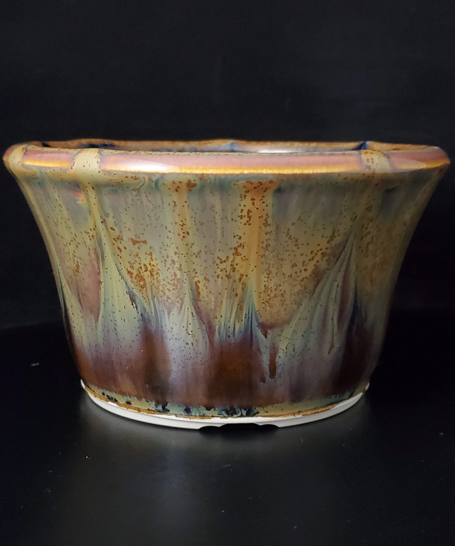 Dripped-marbled Flared Ceramic Bonsai Pot