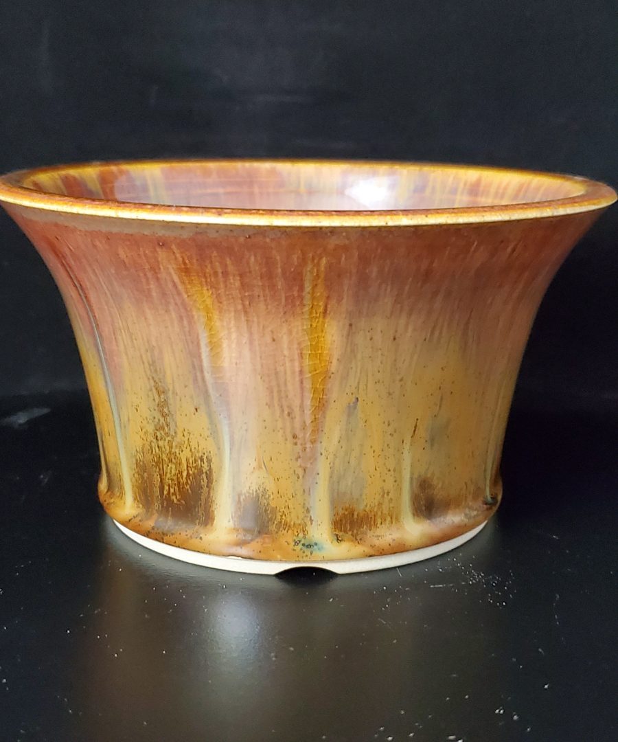 Dripped-scalloped Glaze Flared Ceramic Bonsai Pot
