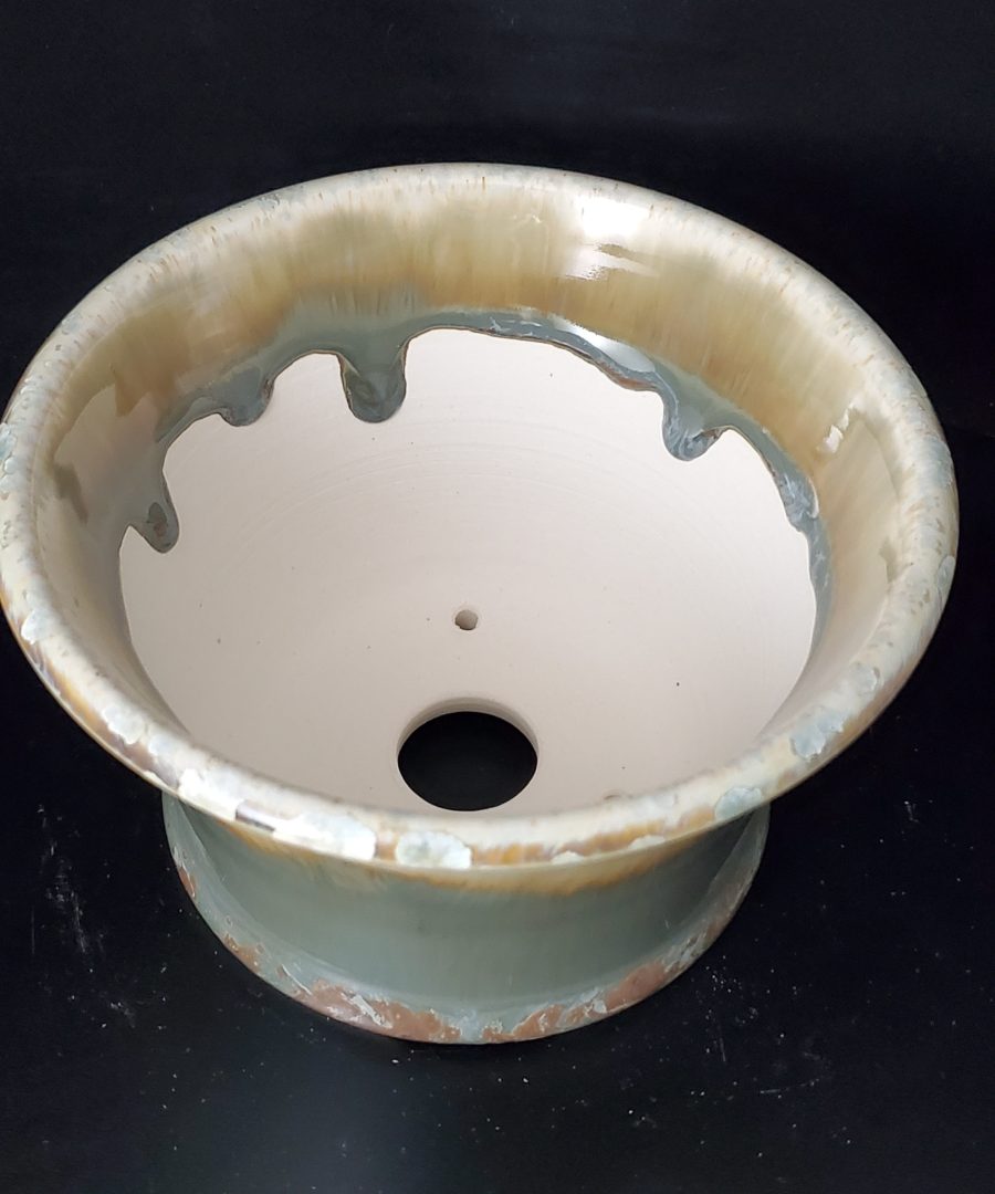 Crystalline-rim Dripped-marbled Flared-rim Ceramic Bonsai Pot