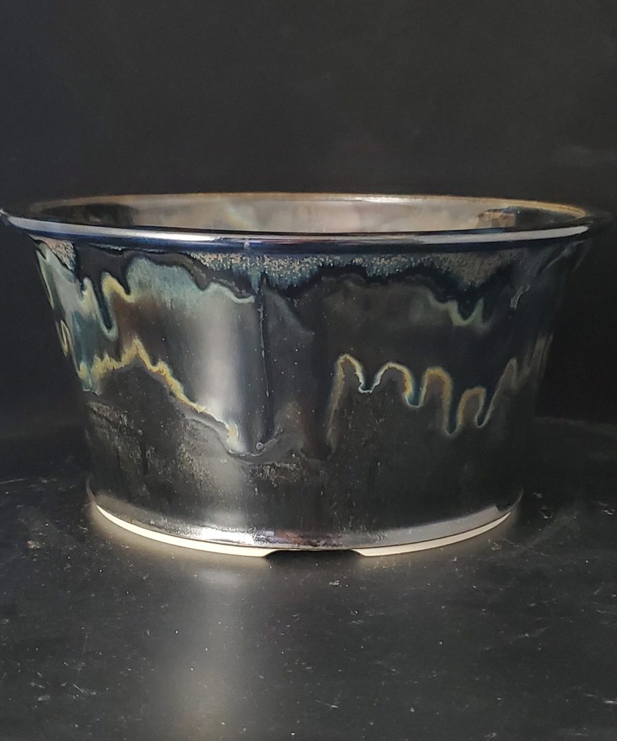 Dripped-iridescent Flared-rim Ceramic Bonsai Pot
