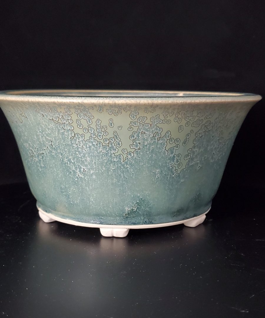 Crystalline-crackled Glaze Footed Ceramic Bonsai Pot