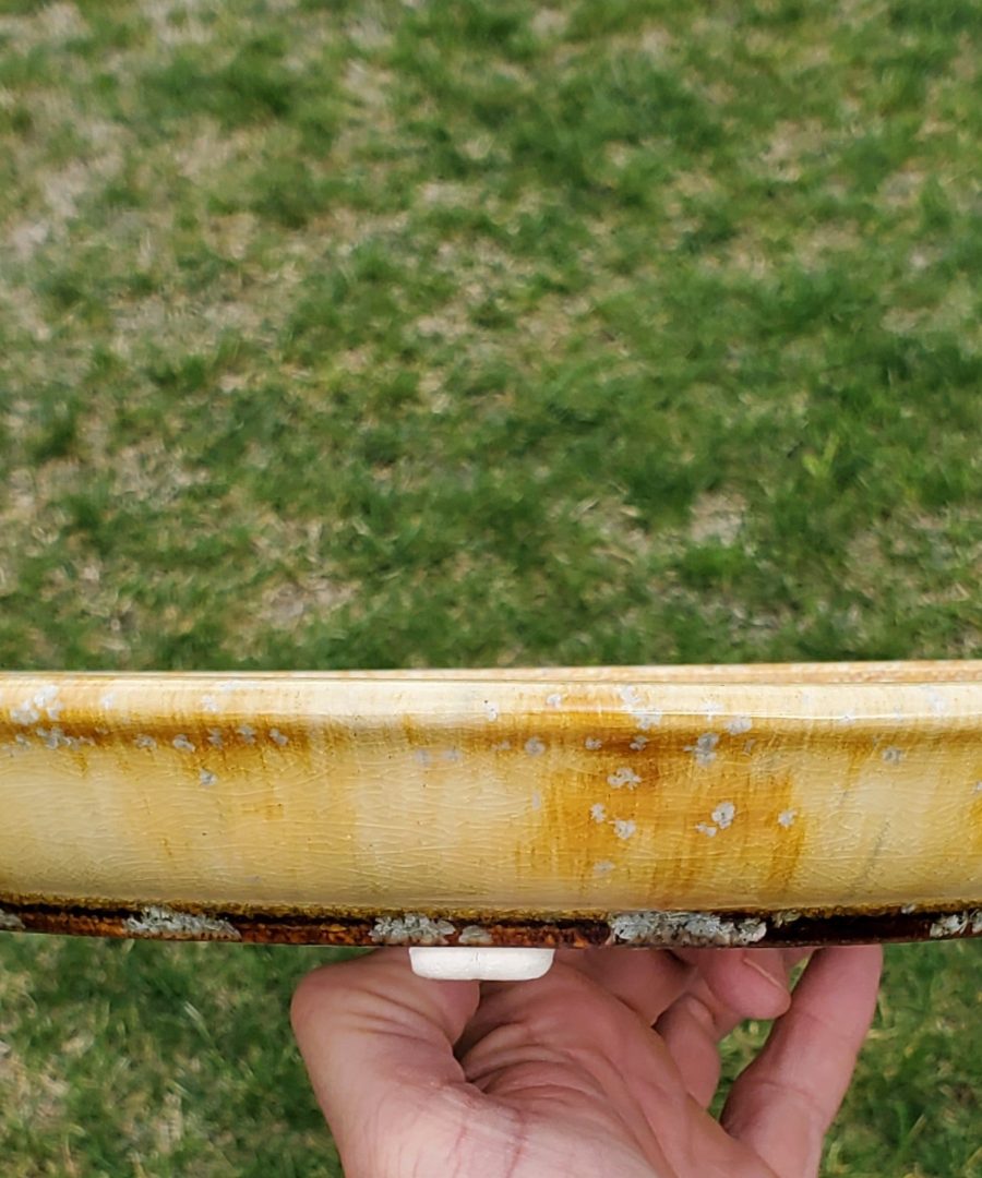 Crackled-textured Oval Ceramic Bonsai Pot