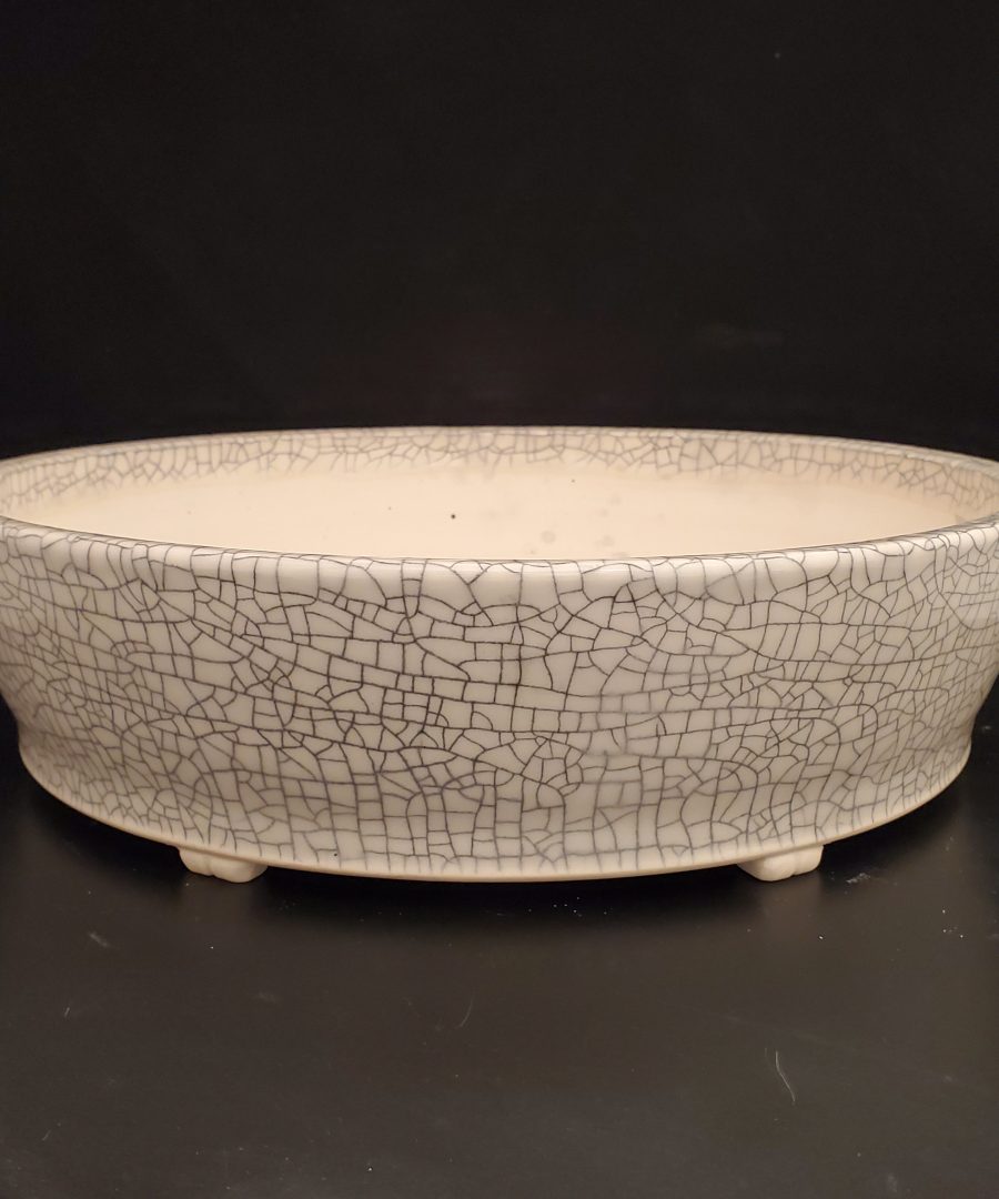 Crackled-glaze Oval Ceramic Bonsai Pot