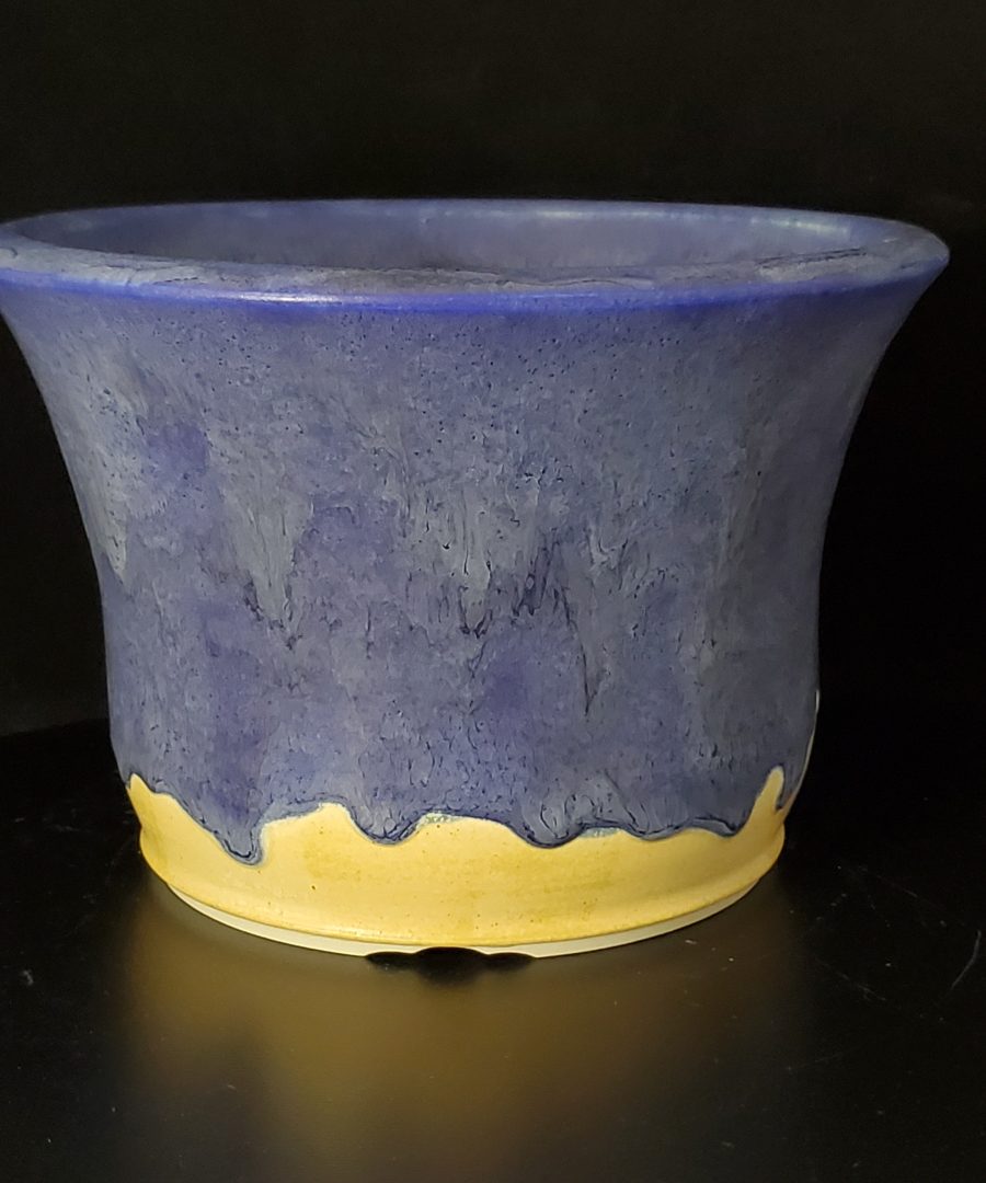 Dripped-marbled Flared Ceramic Bonsai Pot with Drainage Holes