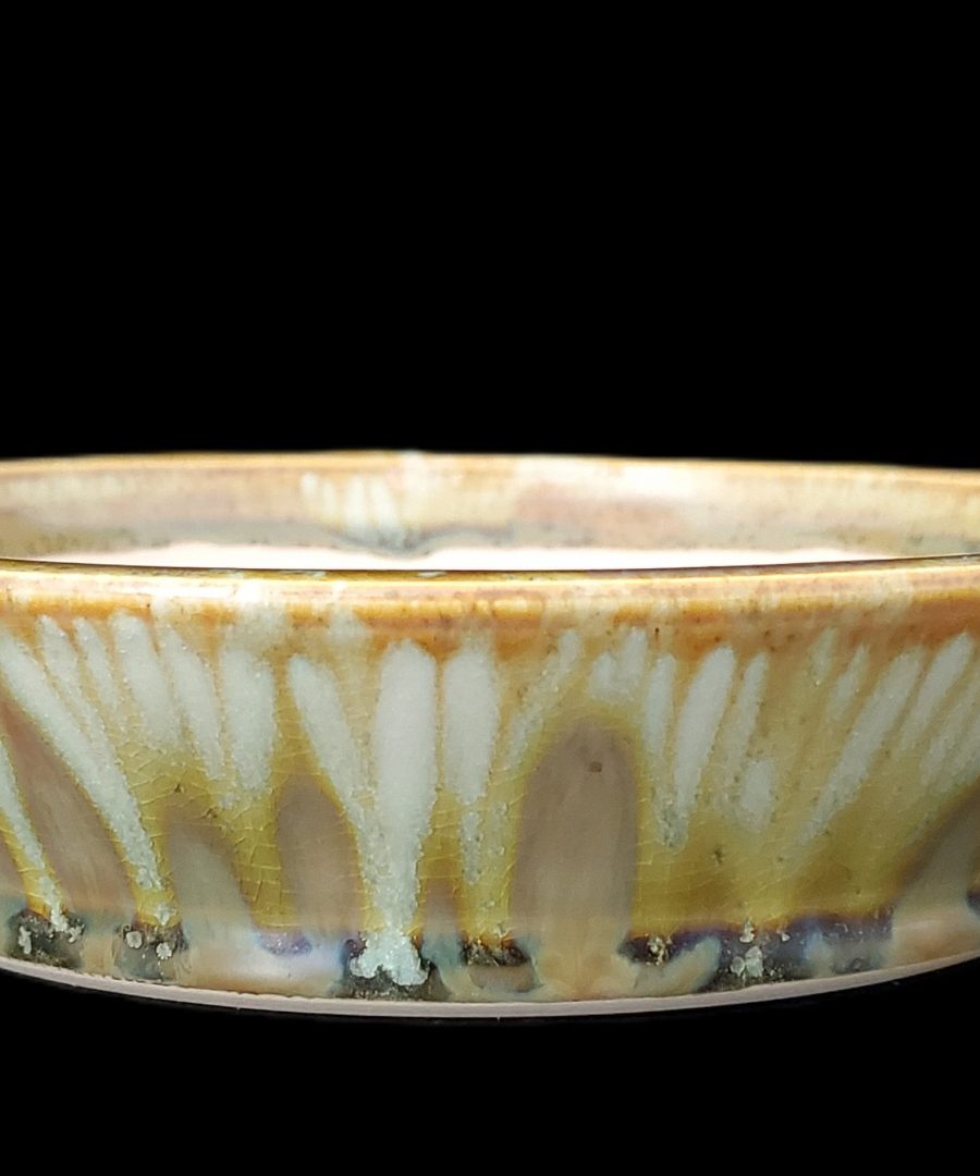Feathery-streaked Crackled-glaze Ceramic Bonsai Saucer