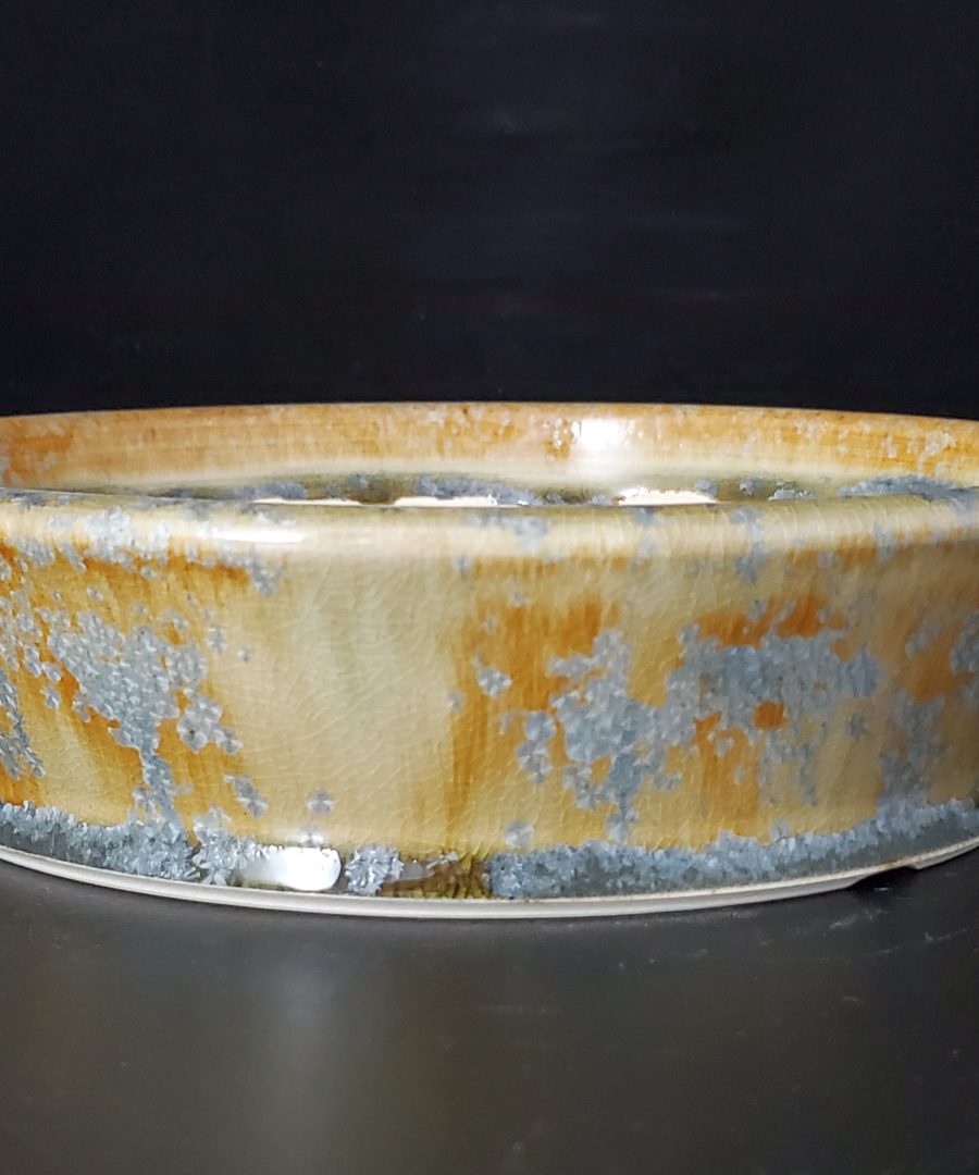 Crystalline-crackled Glaze Ceramic Bonsai Pot with Drainage Holes