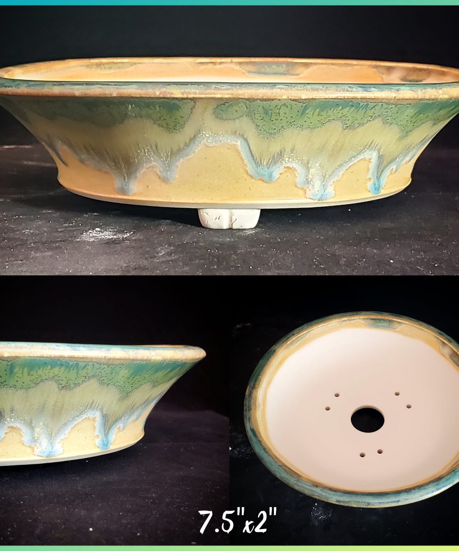 Marbled-dripped Ceramic Footed Bonsai Pot