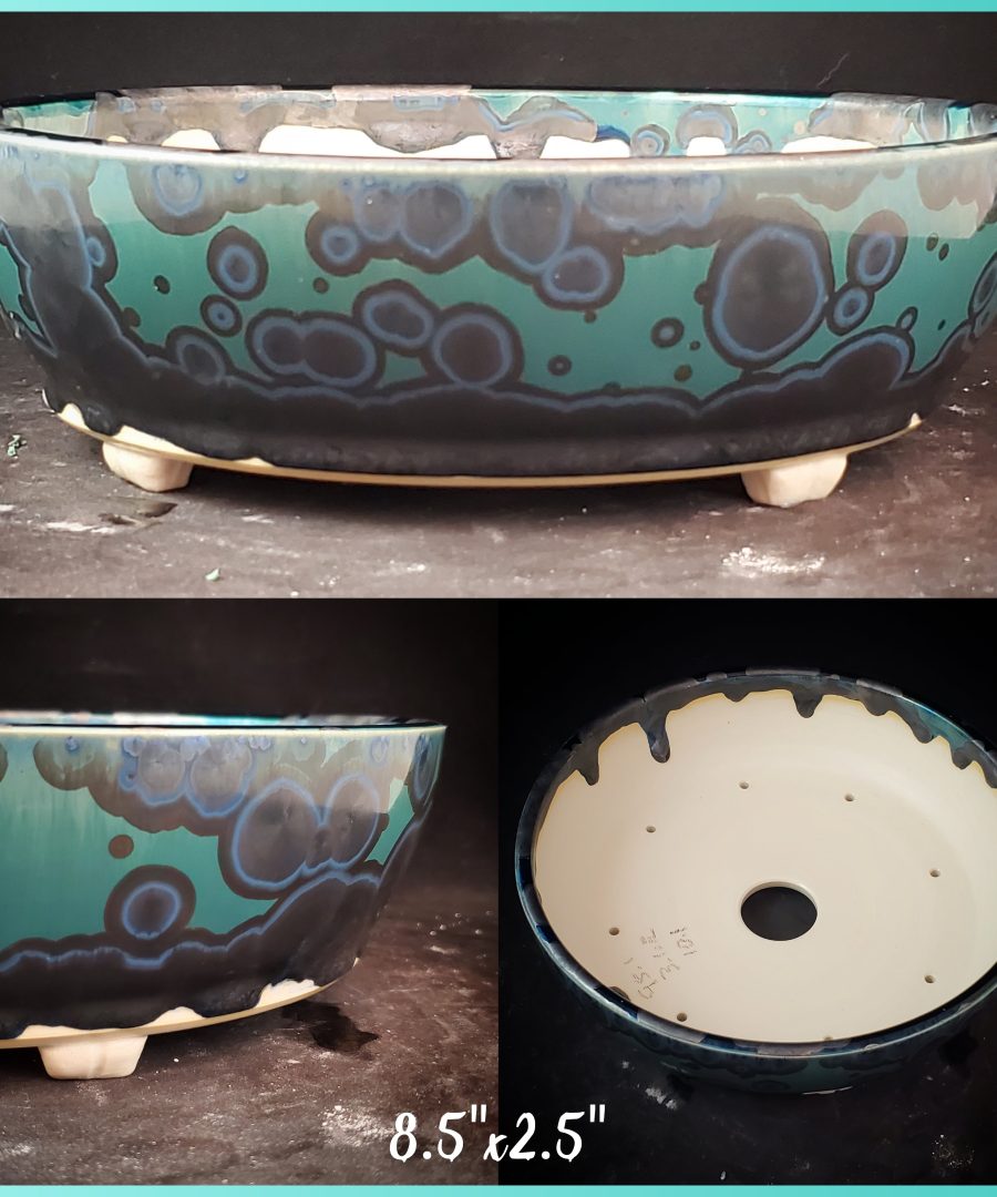 Concentric Bubble-patterned Footed Ceramic Bonsai Pot